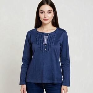 NWT American Living Ruched Placket Knit Top – Capri Navy – Size L - N29